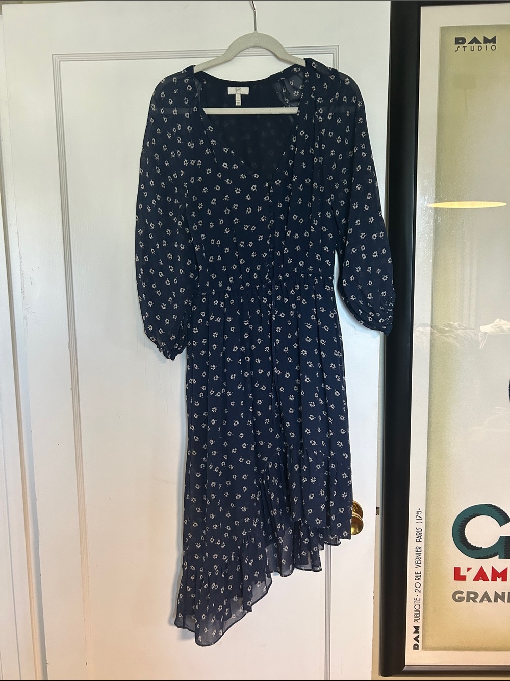 Beautiful Joie Navy Floral Midi Dress with Asymmetric Hem
